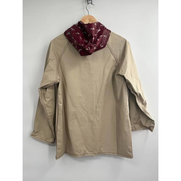 Aqua Sheen Vintage Women' Burgundy/Tan Whales Reversible Hoodie‎ Raincoat Small - Picture 4 of 10